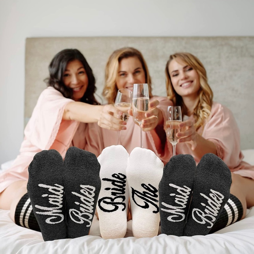 New Set Of 6 Gray Bride Bridesmaid Matching Socks Bachelorette Bridal Wedding
